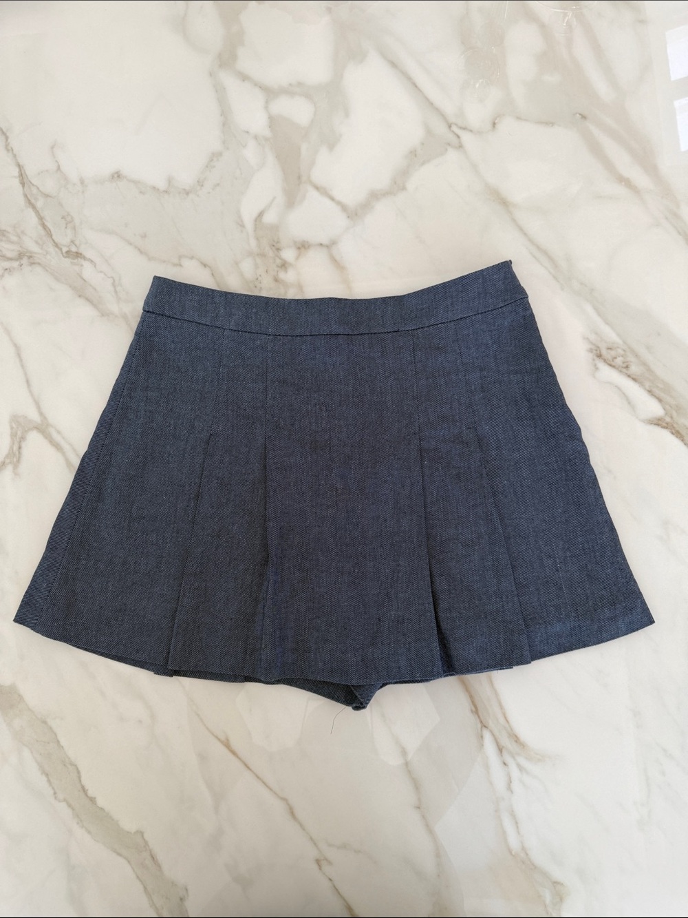Zara Denim-Effect Pleated Skort